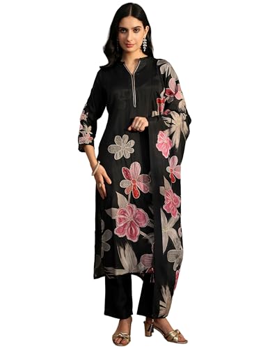 Libas Printed Silk blend Straight Kurta With Trousers With Dupatta (401176XXL)