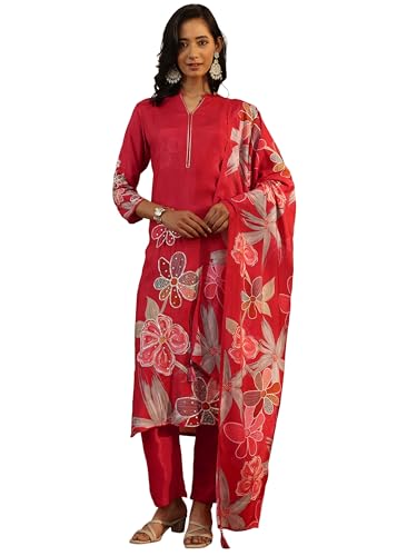 Libas Printed Silk blend Straight Kurta With Trousers and Dupatta-401177XXL