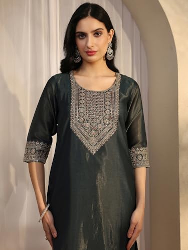 Libas Yoke Design Silk Blend Straight Kurta Set For Women (401179S)
