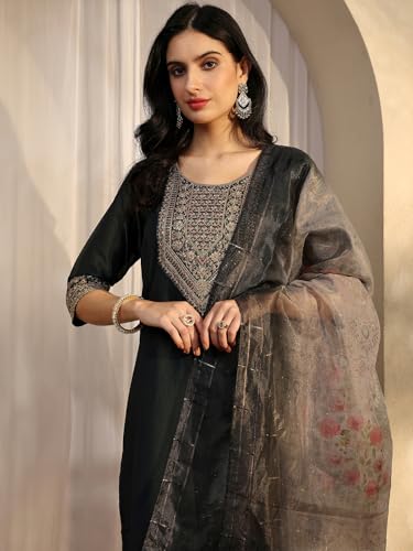 Libas Yoke Design Silk Blend Straight Kurta Set For Women (401179S)