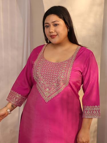 Plue Size Extra Love By Libas Embroidered Silk Blend Straight Kurta Set For Women (500526-3XL)