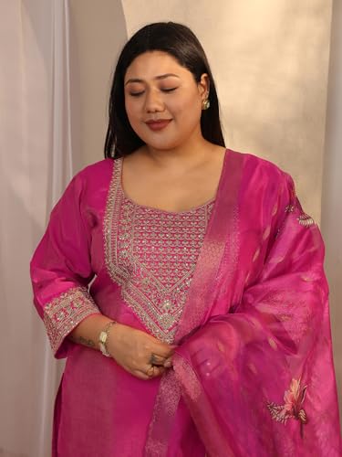 Plue Size Extra Love By Libas Embroidered Silk Blend Straight Kurta Set For Women (500526-3XL)
