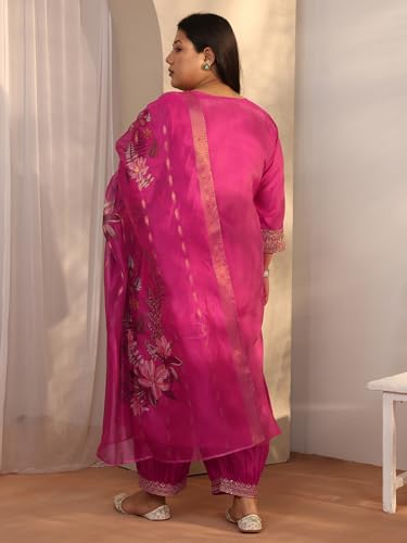Plue Size Extra Love By Libas Embroidered Silk Blend Straight Kurta Set For Women (500526-3XL)