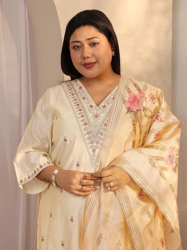 Plue Size Extra Love By Libas Embroidered Silk Blend Straight Kurta Set For Women (500537-3XL)