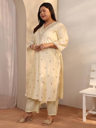 Plue Size Extra Love By Libas Embroidered Silk Blend Straight Kurta Set For Women (500537-3XL)