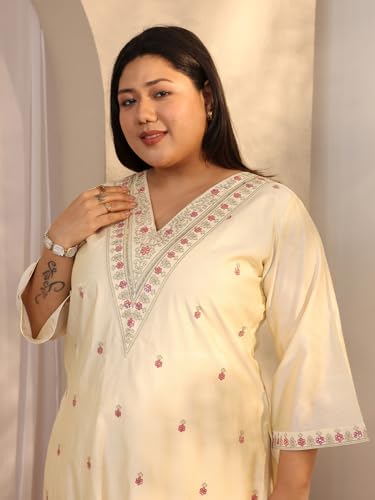 Plue Size Extra Love By Libas Embroidered Silk Blend Straight Kurta Set For Women (500537-3XL)