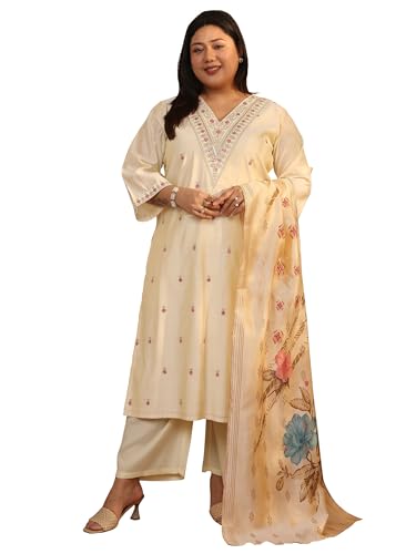 Plue Size Extra Love By Libas Embroidered Silk Blend Straight Kurta Set For Women (500537-3XL)