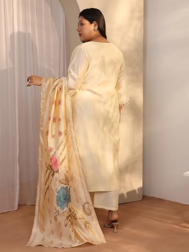 Plue Size Extra Love By Libas Embroidered Silk Blend Straight Kurta Set For Women (500537-3XL)
