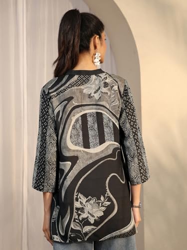 Libas printed muslin straight kurti for ladies, featuring colorful floral design and comfortable fit, casual Western style.
