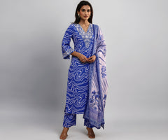 Libas Printed Cotton Blend Straight Kurta With Trousers and Dupatta-99835S