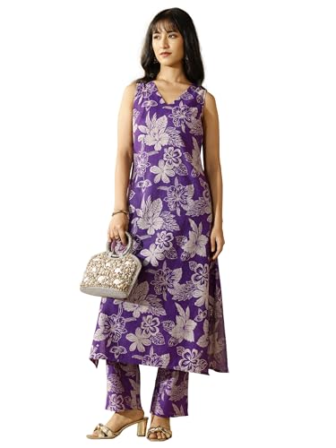 Libas printed silk blend straight co-ord set for women, 2-piece western kurti set with intricate patterns and vibrant design.