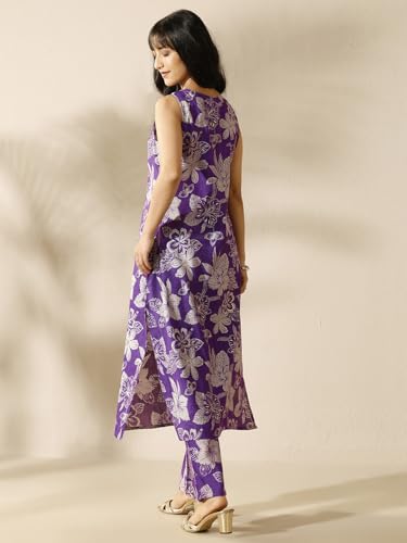Libas printed silk blend straight co-ord set for women, featuring a kurti and matching pants in vibrant design.