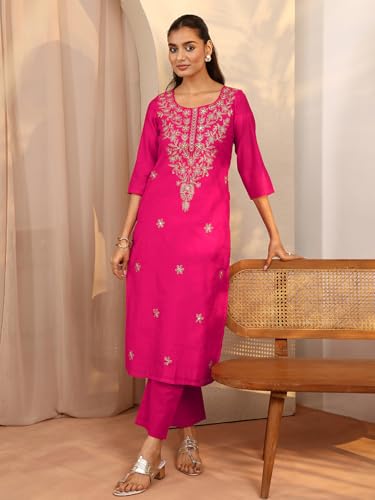 Libas Embroidered Chanderi Silk Straight Kurta for Women (43126M)