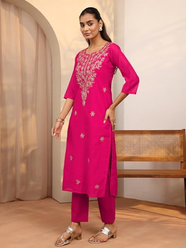 Libas Embroidered Chanderi Silk Straight Kurta for Women (43126M)