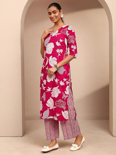 Libas Printed Cotton Blend Straight Kurta With Palazzos-401239S