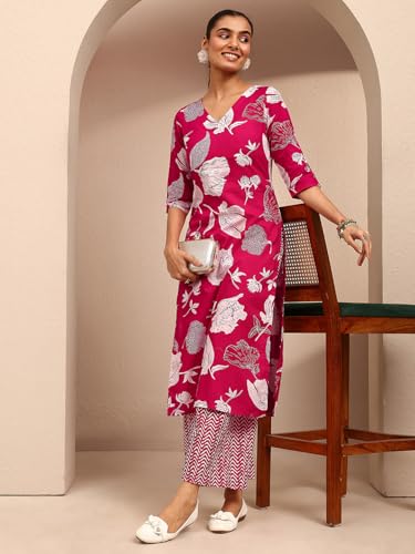 Libas Printed Cotton Blend Straight Kurta With Palazzos-401239S