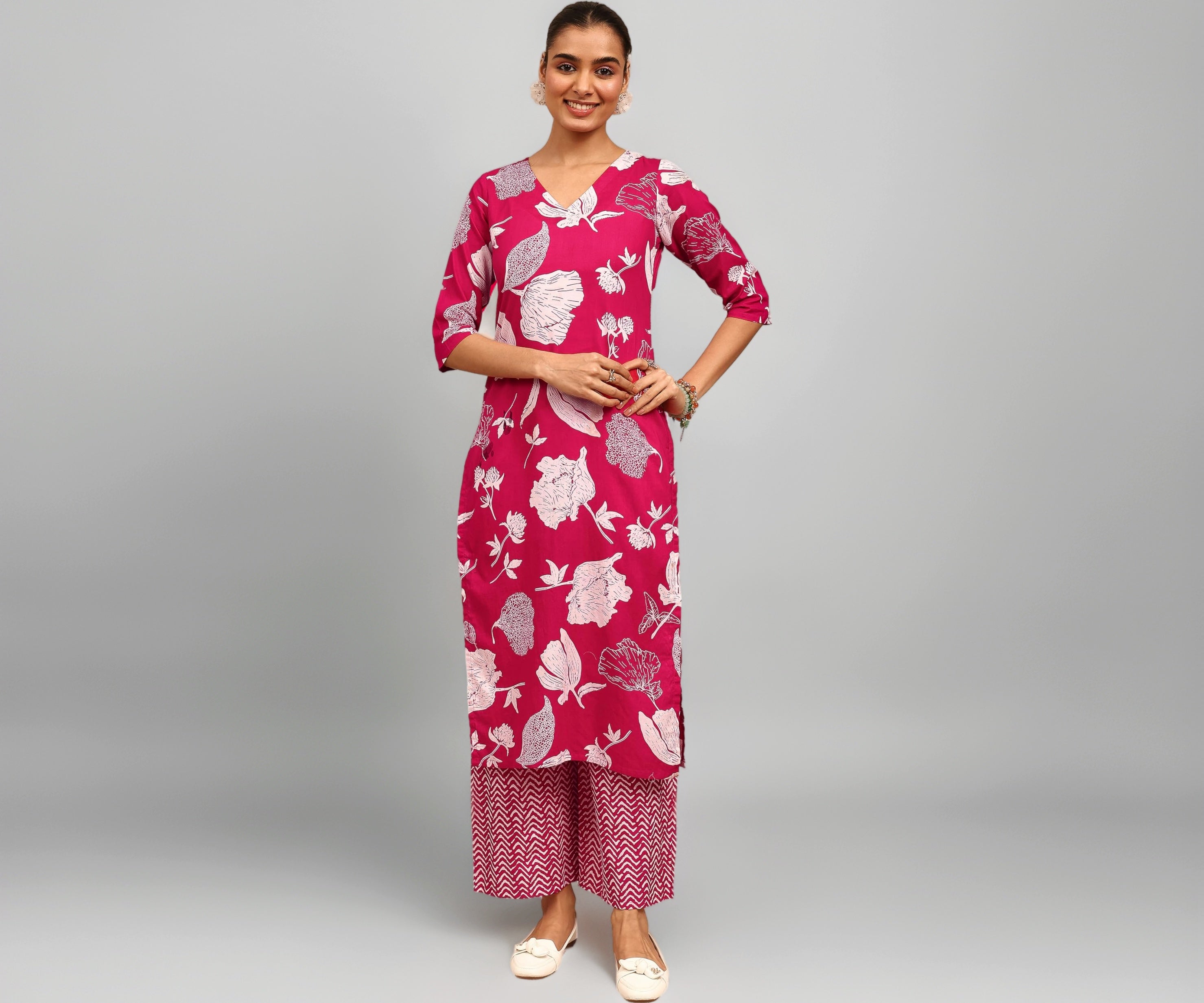 Libas Printed Cotton Blend Straight Kurta With Palazzos-401239S