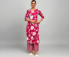 Libas Printed Cotton Blend Straight Kurta With Palazzos-401239S