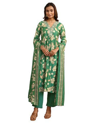 Libas Printed Silk Blend A-Line Kurta Set for Women (401383S)