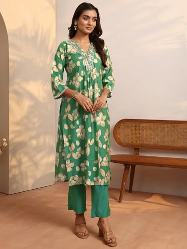 Libas Printed Silk Blend A-Line Kurta Set for Women (401383S)