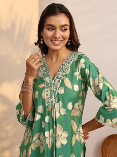 Libas Printed Silk Blend A-Line Kurta Set for Women (401383S)
