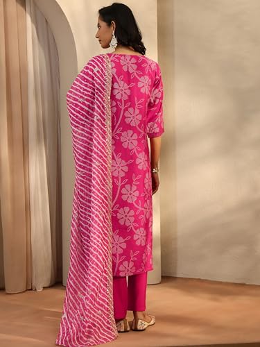 Libas Printed Silk Blend Straight Kurta With Trousers and Dupatta-401385S