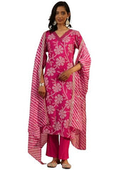 Libas Printed Silk Blend Straight Kurta With Trousers and Dupatta-401385S