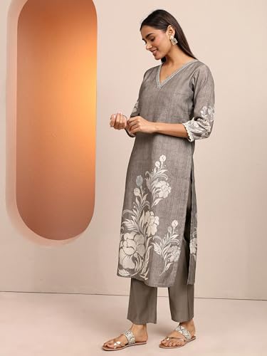 Libas Printed Silk Blend Straight Kurta Set for Women (401399S)