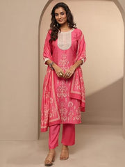 Libas Printed Silk Blend Straight Kurta Set For Women (401401Xxl)