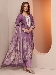 Libas Printed Silk Blend Straight Kurta Set for Women (401405M)