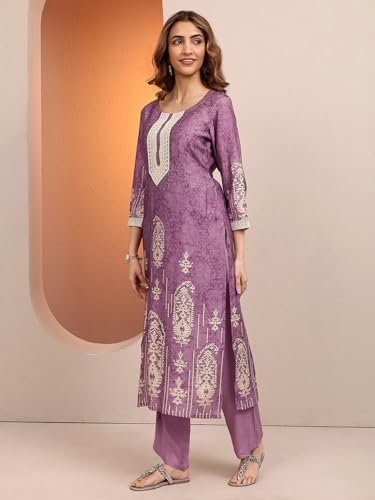 Libas Printed Silk Blend Straight Kurta Set for Women (401405M)