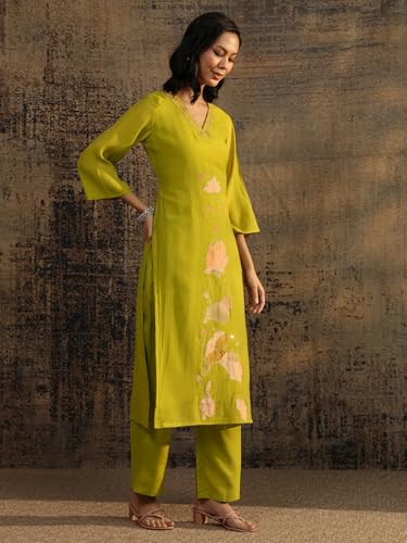 Libas Printed Chanderi Cotton Straight Kurta With Trousers and Dupatta-401444S