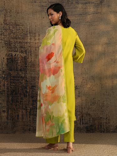 Libas Printed Chanderi Cotton Straight Kurta With Trousers and Dupatta-401444S