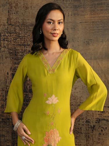Libas Printed Chanderi Cotton Straight Kurta With Trousers and Dupatta-401444M