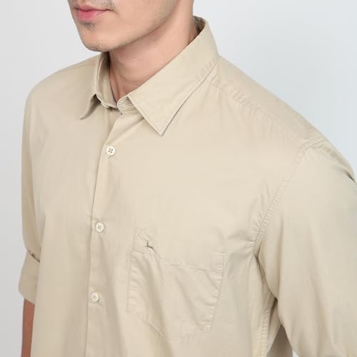 Parx Men Slim Fit Solid Pattern Pure Cotton Semicutaway Collar Full Sleeve Casual Shirt Brown