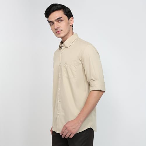 Parx Men Slim Fit Solid Pattern Pure Cotton Semicutaway Collar Full Sleeve Casual Shirt Brown