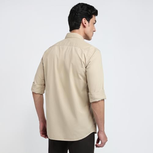 Parx Men Slim Fit Solid Pattern Pure Cotton Semicutaway Collar Full Sleeve Casual Shirt Brown