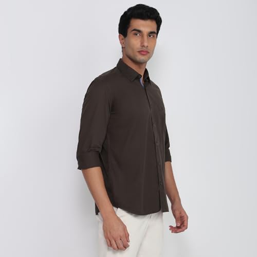 Parx Men Slim Fit Solid Pattern Pure Cotton Semicutaway Collar Full Sleeve Casual Shirt Green