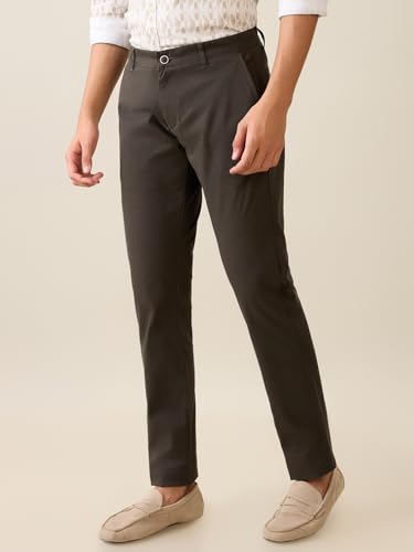 Parx Men Low Rise Tapered Fit Solid Pattern Cotton Blend Flat Front Casual Trouser (Size: 30)-XMTD03646 Dark Green