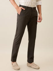 Parx Men Low Rise Tapered Fit Solid Pattern Cotton Blend Flat Front Casual Trouser (Size: 30)-XMTD03646 Dark Green