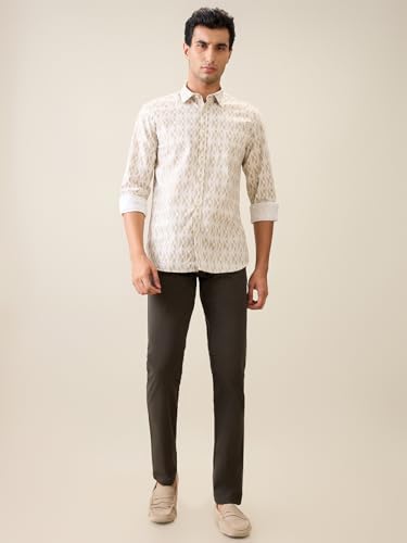 Parx Men Low Rise Tapered Fit Solid Pattern Cotton Blend Flat Front Casual Trouser (Size: 30)-XMTD03646 Dark Green