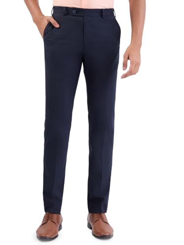 Park Avenue Men Slim Fit Structure Pattern Polyester Blend Flat Front Formal Trouser (Size:104)-PMTQ07877-B8 Blue