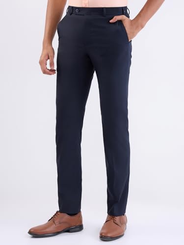 Park Avenue Men Slim Fit Structure Pattern Polyester Blend Flat Front Formal Trouser (Size:104)-PMTQ07877-B8 Blue