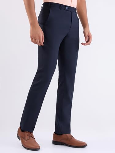 Park Avenue Men Slim Fit Structure Pattern Polyester Blend Flat Front Formal Trouser (Size:104)-PMTQ07877-B8 Blue