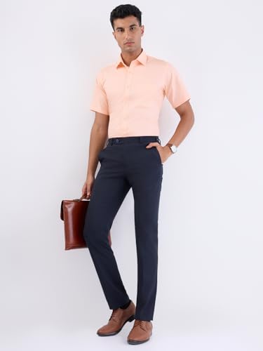 Park Avenue Men Slim Fit Structure Pattern Polyester Blend Flat Front Formal Trouser (Size:104)-PMTQ07877-B8 Blue