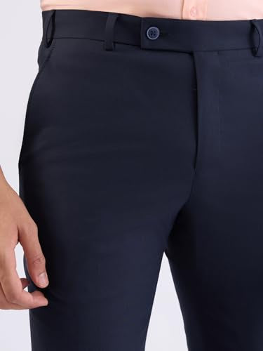 Park Avenue Men Slim Fit Structure Pattern Polyester Blend Flat Front Formal Trouser (Size:104)-PMTQ07877-B8 Blue