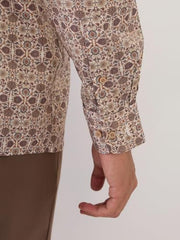 Park Avenue Men Regular Fit Print Pattern Pure Cotton Semicutaway Collar Full Sleeve Formal Shirt (Size:40)-PISK00771-F4 Fawn