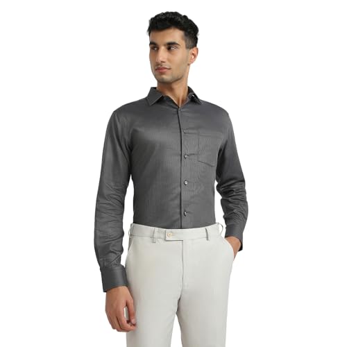 Park Avenue Men Regular Fit Structure Pattern Pure Cotton Semicutaway Collar Full Sleeve Formal Shirt (Size: 40)-PMSK18833-G7 Dark Grey