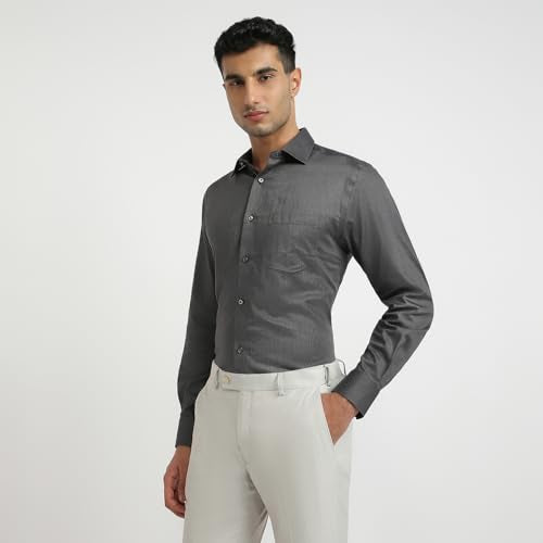 Park Avenue Men Regular Fit Structure Pattern Pure Cotton Semicutaway Collar Full Sleeve Formal Shirt (Size: 40)-PMSK18833-G7 Dark Grey