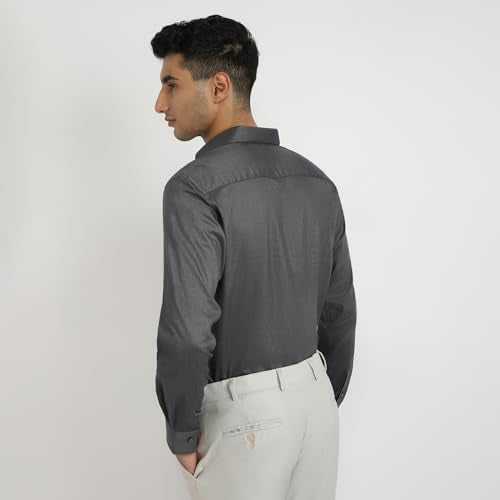 Park Avenue Men Regular Fit Structure Pattern Pure Cotton Semicutaway Collar Full Sleeve Formal Shirt (Size: 40)-PMSK18833-G7 Dark Grey